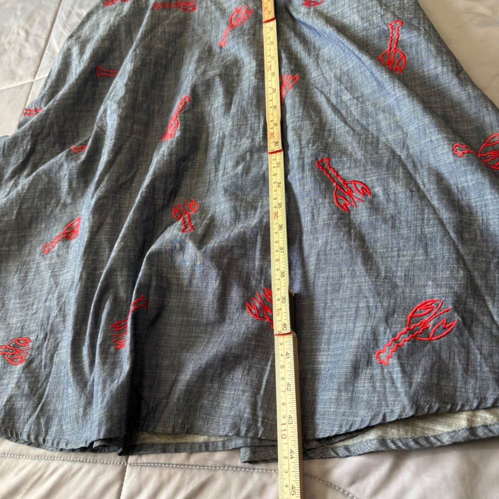 eShakti Halter Dress Women M Blue Excellent Lobster Embroidered Nautical Retro - Picture 5 of 9